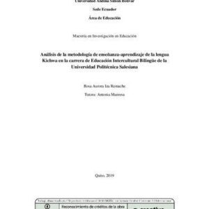 خرید و دانلود نسخه کامل کتاب Análisis de la metodología de enseñanza-aprendizaje de la lengua kichwa en la carrera de Educación Intercultural Bilingüe (EIB) de la Universidad Politécnica Salesiana