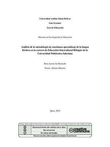خرید و دانلود نسخه کامل کتاب Análisis de la metodología de enseñanza-aprendizaje de la lengua kichwa en la carrera de Educación Intercultural Bilingüe (EIB) de la Universidad Politécnica Salesiana_689857ce4393b.jpeg خرید و دانلود نسخه کامل کتاب Análisis de la metodología de enseñanza-aprendizaje de la lengua kichwa en la carrera de Educación Intercultural Bilingüe (EIB) de la Universidad Politécnica Salesiana