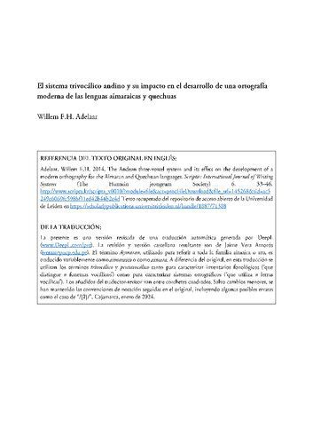 خرید و دانلود نسخه کامل کتاب El sistema trivocálico andino y su impacto en el desarrollo de una ortografía moderna de las lenguas aimaraicas y quechuas_689e513ca581e.jpeg خرید و دانلود نسخه کامل کتاب El sistema trivocálico andino y su impacto en el desarrollo de una ortografía moderna de las lenguas aimaraicas y quechuas