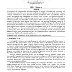 خرید و دانلود نسخه کامل کتاب Grammatical Difficulties Encountered by Second Language Learners