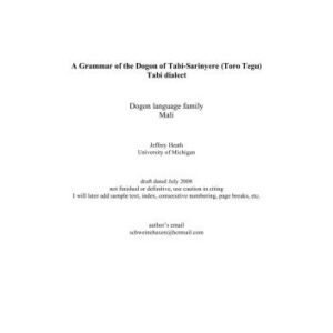 خرید و دانلود نسخه کامل کتاب A Grammar of the Dogon of Tabi-Sarinyere (Toro Tegu) Tabi Dialect