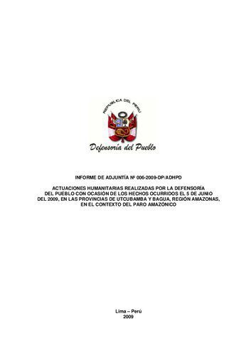 خرید و دانلود نسخه کامل کتاب Actuaciones humanitarias realizadas por la Defensoría del Pueblo con ocasión de los hechos ocurridos el 5 de junio del 2009, en las provincias de Utcubamba y Bagua, región Amazonas, en el contexto del paro amazónico_68c66f203ea1e.jpeg خرید و دانلود نسخه کامل کتاب Actuaciones humanitarias realizadas por la Defensoría del Pueblo con ocasión de los hechos ocurridos el 5 de junio del 2009, en las provincias de Utcubamba y Bagua, región Amazonas, en el contexto del paro amazónico