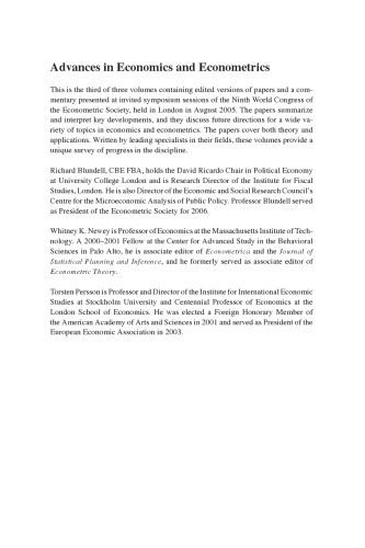 خرید و دانلود نسخه کامل کتاب Advances in Economics and Econometrics: Theory and Applications, Ninth World Congress, Volume III (Econometric Society Monographs)_68c8c1a4615ec.jpeg خرید و دانلود نسخه کامل کتاب Advances in Economics and Econometrics: Theory and Applications, Ninth World Congress, Volume III (Econometric Society Monographs)