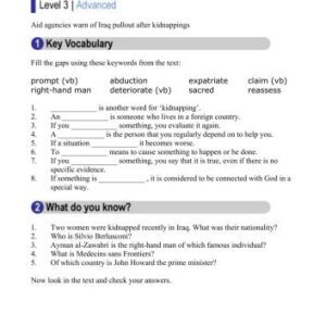 خرید و دانلود نسخه کامل کتاب Aid agencies warn of Iraq pullout after kidnappings-Advanced level