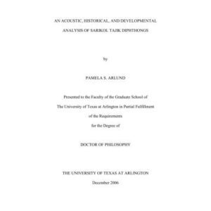 خرید و دانلود نسخه کامل کتاب An acoustic, historical, and developmental analysis of Sarikol Tajik diphthongs