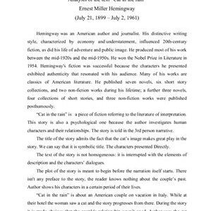 خرید و دانلود نسخه کامل کتاب Analysis of the text Cat in the rain Ernest Miller Hemingway