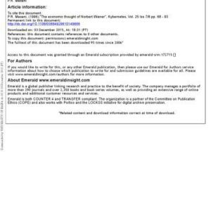 خرید و دانلود نسخه کامل کتاب [Article] The economic thought of Norbert Wiener