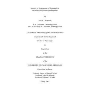 خرید و دانلود نسخه کامل کتاب Aspects of the grammar of Thulung Rai: an endangered Himalayan language [PhD thesis]