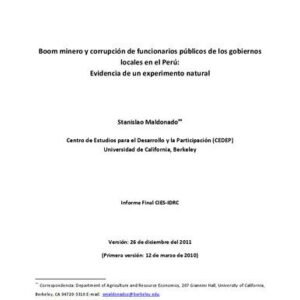 خرید و دانلود نسخه کامل کتاب Boom minero y corrupción de funcionarios públicos de los gobiernos locales en el Perú: Evidencia de un experimento natural