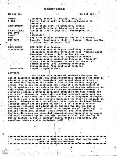 خرید و دانلود نسخه کامل کتاب Central Yupʼik and the Schools. A Handbook for Teachers_68bc628448615.jpeg خرید و دانلود نسخه کامل کتاب Central Yupʼik and the Schools. A Handbook for Teachers