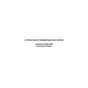 خرید و دانلود نسخه کامل کتاب Chollier ch. Littérature et sémantique des textes
