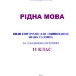 خرید و دانلود نسخه کامل کتاب Рідна мова: Види контролю для оцінювання знань і вмінь за 12-бальною системою. 11 клас