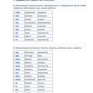 خرید و دانلود نسخه کامل کتاب Таблица – Суффиксы и префиксы в английском языке