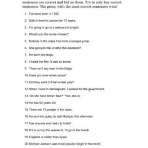 خرید و دانلود نسخه کامل کتاب Grammar Auction: Present Perfect – right or wrong? (Worksheet)