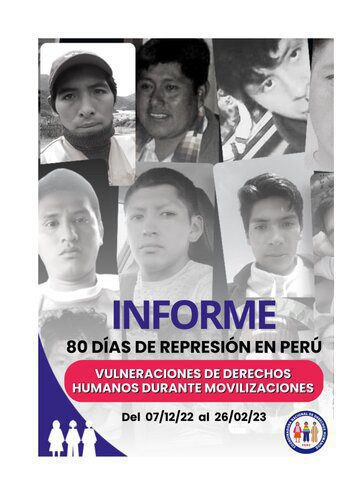 خرید و دانلود نسخه کامل کتاب Informe 80 días de represión en Perú. Vulneraciones de derechos humanos durante movilizaciones. Del 07/12/22 al 26/02/23_68c768e3797c2.jpeg خرید و دانلود نسخه کامل کتاب Informe 80 días de represión en Perú. Vulneraciones de derechos humanos durante movilizaciones. Del 07/12/22 al 26/02/23