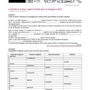 خرید و دانلود نسخه کامل کتاب La famille en France: regain d’intérêt pour le mariage en 2012. Une fiche d’activités