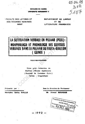 خرید و دانلود نسخه کامل کتاب La suffixation verbale en pulaar (peul): morphologie et phonologie des suffixes verbaux dans le pulaar du Fouta-Djallon (Guinee)_68b6b21e90425.jpeg خرید و دانلود نسخه کامل کتاب La suffixation verbale en pulaar (peul): morphologie et phonologie des suffixes verbaux dans le pulaar du Fouta-Djallon (Guinee)