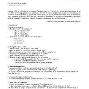 خرید و دانلود نسخه کامل کتاب Le festival de Cannes. Une fiche d’activités