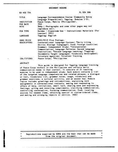 خرید و دانلود نسخه کامل کتاب Peace Corps, Manila (Philippines). Language Correspondence Course (Community Entry Language Preparation): Tagalog, Modules 1-21_68bc32c610377.jpeg خرید و دانلود نسخه کامل کتاب Peace Corps, Manila (Philippines). Language Correspondence Course (Community Entry Language Preparation): Tagalog, Modules 1-21