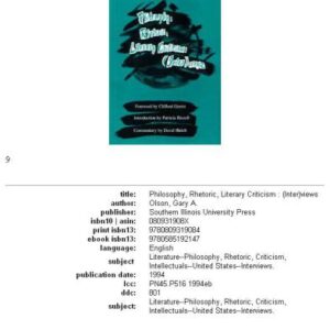 خرید و دانلود نسخه کامل کتاب Philosophy, rhetoric, literary criticism: (inter)views