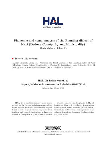 خرید و دانلود نسخه کامل کتاب Phonemic and tonal analysis of the Pianding dialect of Naxi (Dadong County, Lijiang Municipality)_68b92c1c0e302.jpeg خرید و دانلود نسخه کامل کتاب Phonemic and tonal analysis of the Pianding dialect of Naxi (Dadong County, Lijiang Municipality)