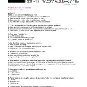 خرید و دانلود نسخه کامل کتاب Test et chanson sur l’amitié. Une fiche d’activités