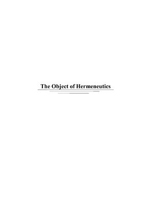 خرید و دانلود نسخه کامل کتاب The Object of Hermeneutics_68c20c92e6071.jpeg خرید و دانلود نسخه کامل کتاب The Object of Hermeneutics