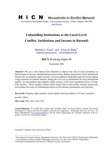 خرید و دانلود نسخه کامل کتاب Unbundling Institutions at the Local Level: Conflict, Institutions and Income in Burundi_68cb5dddf12d4.jpeg خرید و دانلود نسخه کامل کتاب Unbundling Institutions at the Local Level: Conflict, Institutions and Income in Burundi