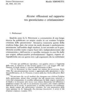 خرید و دانلود نسخه کامل کتاب Alcune riflessioni sul rapporto tra gnosticismo e cristianesimo,  Vet.Christ.,  28, n.s.14, 1991, pp. 337-374,