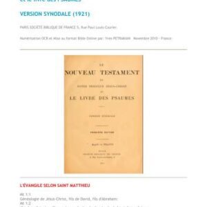 خرید و دانلود نسخه کامل کتاب Bible. Le Nouveau Testament de Notre Seigneur Jesus-Christ et le Livre des Psaumes. Version Synodale (1921)