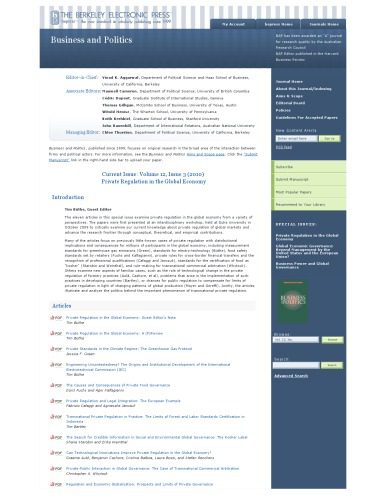 خرید و دانلود نسخه کامل کتاب Business and Politics – Special Issue on Private Regulation in the Global Economy. October 2010_68e9a72ab088a.jpeg خرید و دانلود نسخه کامل کتاب Business and Politics – Special Issue on Private Regulation in the Global Economy. October 2010