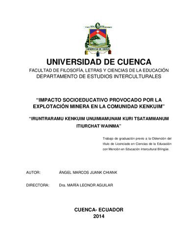 خرید و دانلود نسخه کامل کتاب Impacto socioeducativo provocado por la explotación minera en la comunidad Kenkuim (Paquisha, Zamora Chinchipe) = Iruntraramu Kenkuim unuimiamunam kuri tsatammanum itiurchat wainma_68f821622b07c.jpeg خرید و دانلود نسخه کامل کتاب Impacto socioeducativo provocado por la explotación minera en la comunidad Kenkuim (Paquisha, Zamora Chinchipe) = Iruntraramu Kenkuim unuimiamunam kuri tsatammanum itiurchat wainma