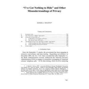 خرید و دانلود نسخه کامل کتاب ‘I’ve Got Nothing to Hide’ and Other Misunderstandings of Privacy