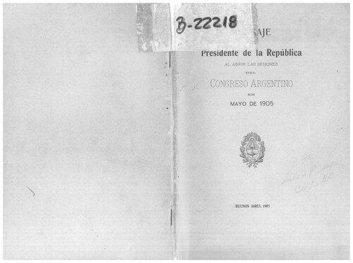 خرید و دانلود نسخه کامل کتاب Mensaje del Presidente de la República al abrir sesiones del Congreso Argentino en Mayo de 1905_68e89db99d8a5.jpeg خرید و دانلود نسخه کامل کتاب Mensaje del Presidente de la República al abrir sesiones del Congreso Argentino en Mayo de 1905