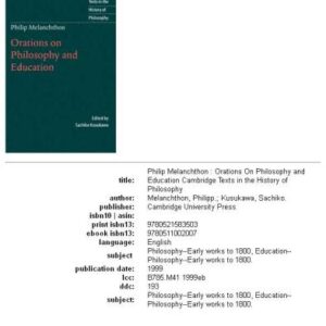 خرید و دانلود نسخه کامل کتاب Philip Melanchthon: Orations on Philosophy and Education