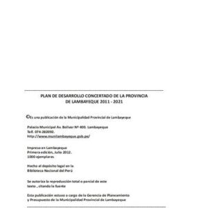 خرید و دانلود نسخه کامل کتاب Plan de Desarrollo Concertado de la Provincia de Lambayeque 2011-2021. Por un desarrollo para todos y todas