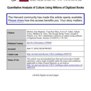 خرید و دانلود نسخه کامل کتاب Quantitative Analysis of Culture Using Millions of Digitized Books