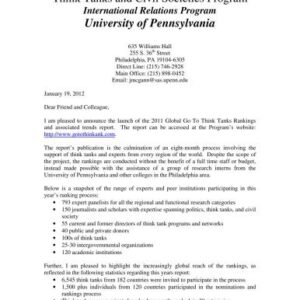 خرید و دانلود نسخه کامل کتاب The Global Go To Think Tanks Report 2011. Think Tanks and Civil Societies Program