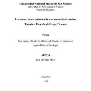 خرید و دانلود نسخه کامل کتاب La estructura económica de una comunidad andina: Taquile – Una isla del Lago Titicaca (Puno, Perú)