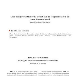 خرید و دانلود نسخه کامل کتاب Une analyse critique du débat sur la fragmentation du droit international. Thèse pour l’obtention du titre de Docteur en droit