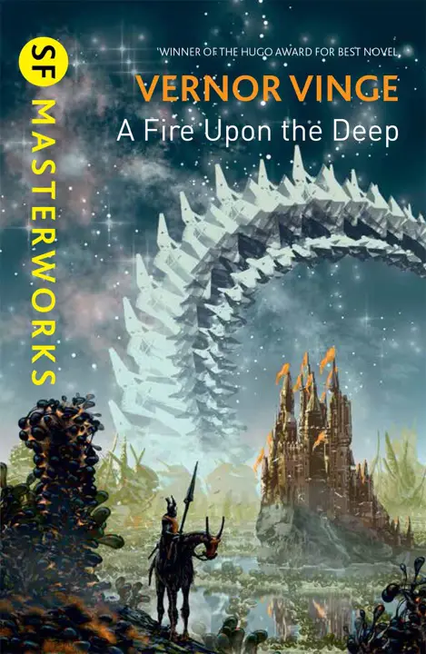 A Fire Upon the Deep by Vernor Vinge_69f5ec8ad2a8b.webp خرید و دانلود نسخه کامل کتاب صوتی انگلیسی آتشی بر فراز ژرفا، اثر ورنر وینج (از مجموعهی مناطق فکر) A Fire Upon the Deep by Vernor Vinge - تصویر 1